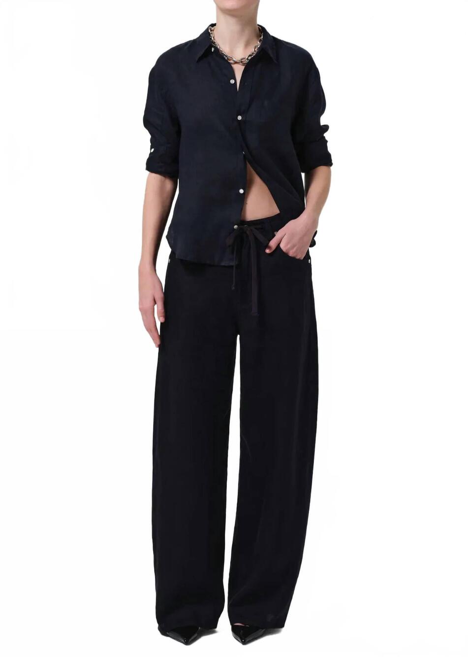 NEW CITIZENS OF HUMANITY brynn drawstring linen trouser in true navy